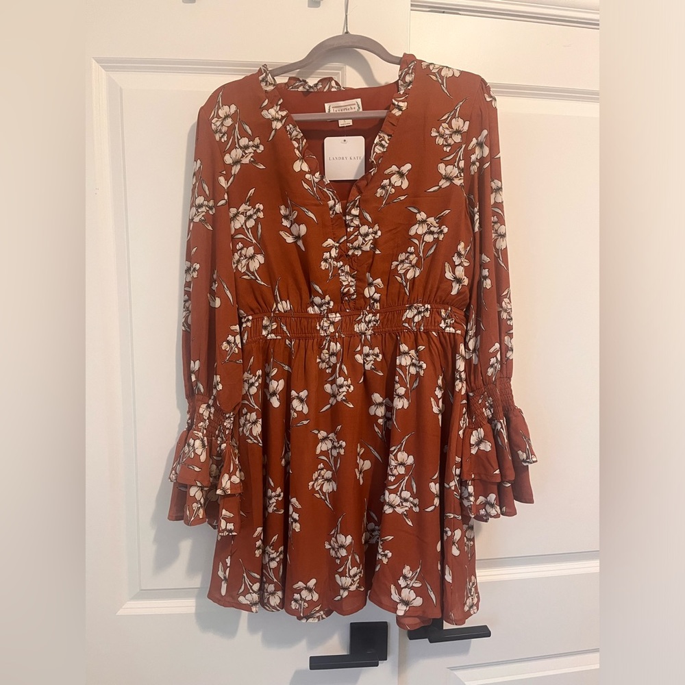 Love Riche Briar Burnt Orange/Rust Long Sleeve Dress NWT Size L